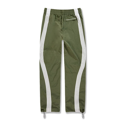 Jordan Craig Velocity nylon track pant in olive with twin white side stripes