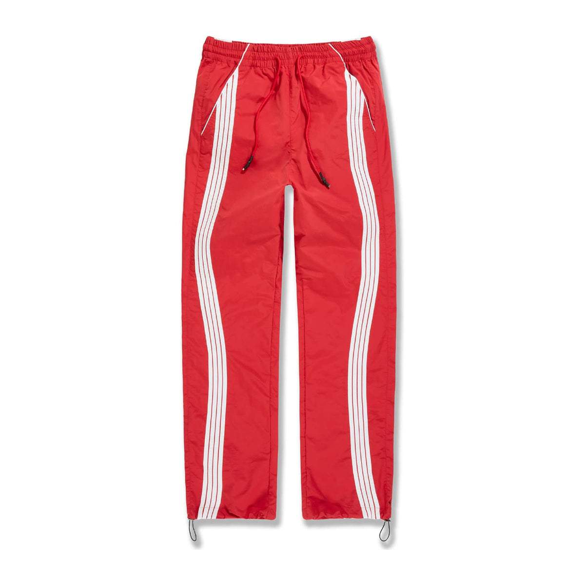 Jordan Craig Velocity nylon track pant in red with twin white side stripes