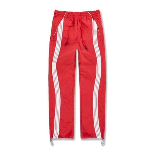Jordan Craig Velocity nylon track pant in red with twin white side stripes