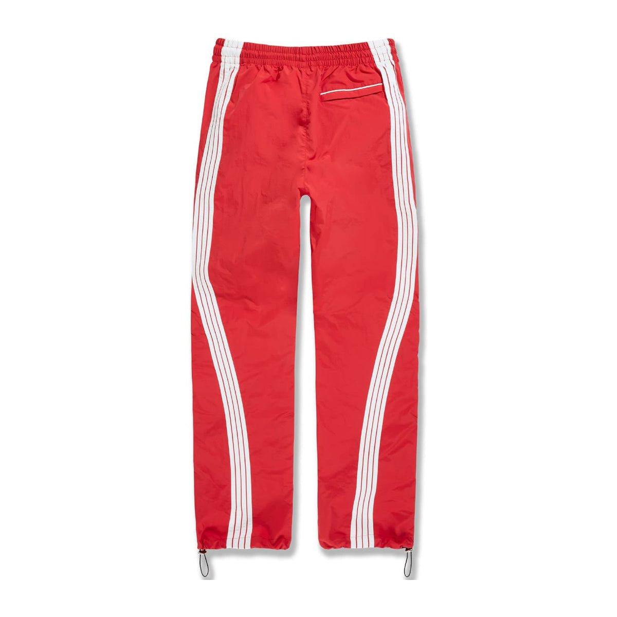 Jordan Craig Velocity nylon track pant in red with twin white side stripes