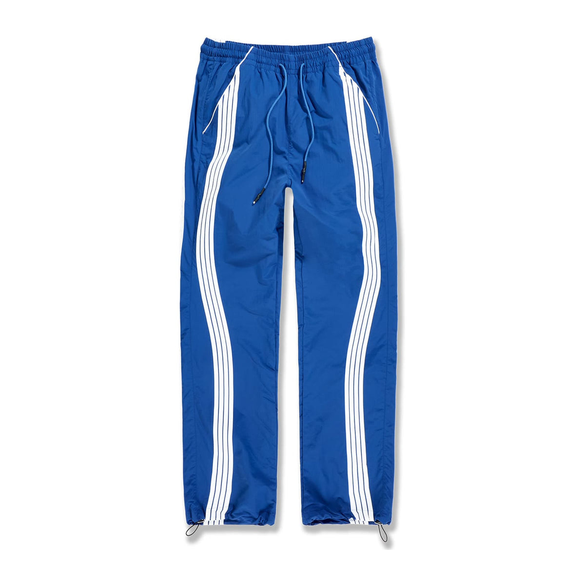 Jordan Craig Velocity nylon track pant in royal blue with twin white side stripes