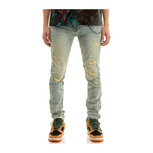KDNK Forged Distress Skinny Jean — Light Blue — KDNK — view 2
