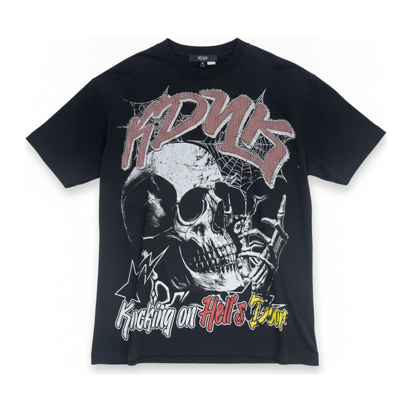 KDNK "Knocking on Hell's Door" Rhinestone Tee — Black - ghost mannequin