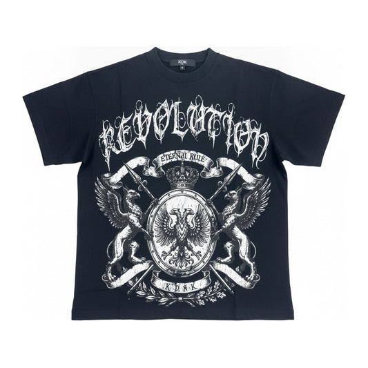 KDNK "Revolution" Crest Tee — Black - ghost mannequin