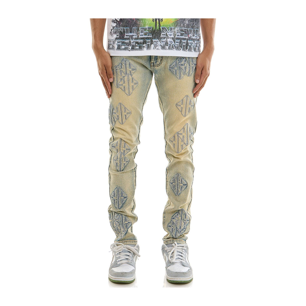KDNK Sigil Rhinestone Skinny Jean — Blue — KDNK — view 2