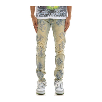 KDNK Sigil Rhinestone Skinny Jean — Blue — KDNK — view 2
