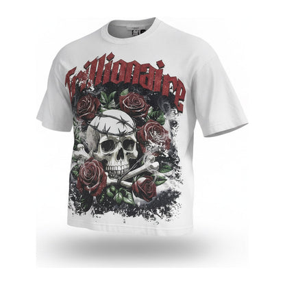 KDNK "Trillionaire" Skull & Roses Tee — White - ghost mannequin