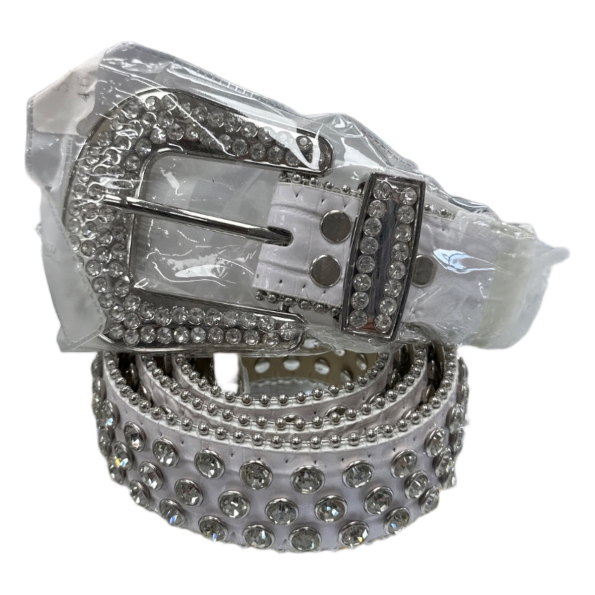 KOYA white rhinestone belt with a stoned western buckle