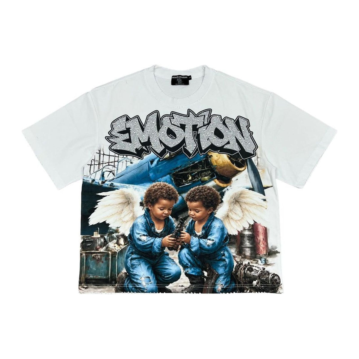 Mixed Emotion "Airborne" Rhinestone Tee — White