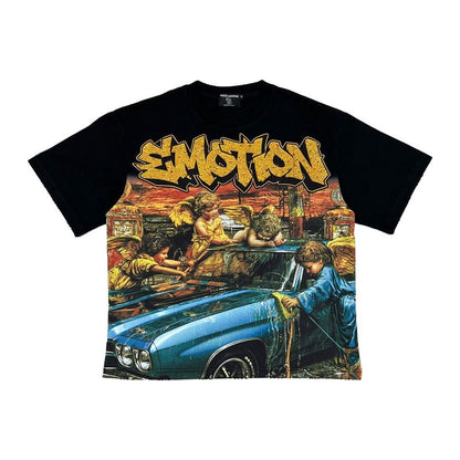 Mixed Emotion "Angel Car Wash" Rhinestone Tee — Black