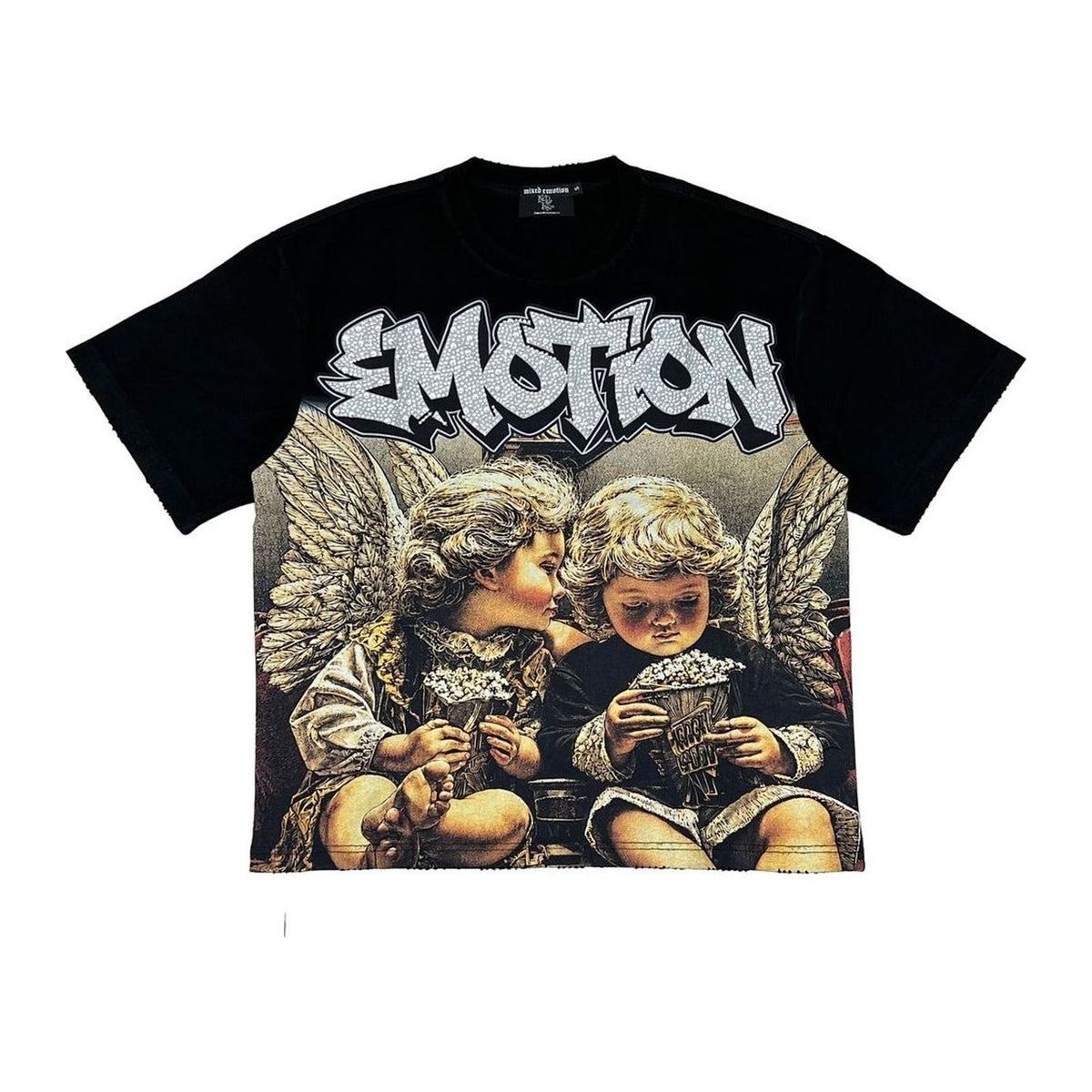 Mixed Emotion "Angel Whispers" Rhinestone Tee — Black