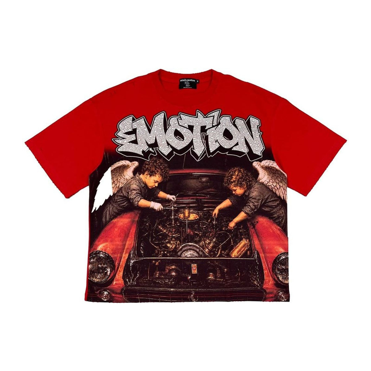 Mixed Emotion "Garage" Rhinestone Tee — Red