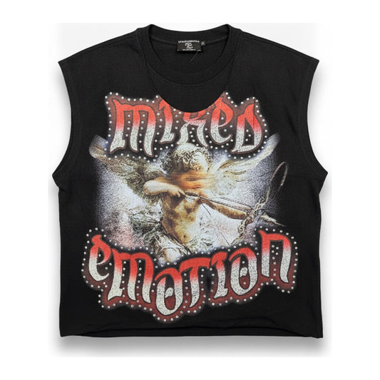 Mixed Emotion "Baby Angel" Rhinestone Cut-Off Tee — Black - ghost mannequin