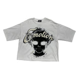 mixed emotion girl pearls white tee