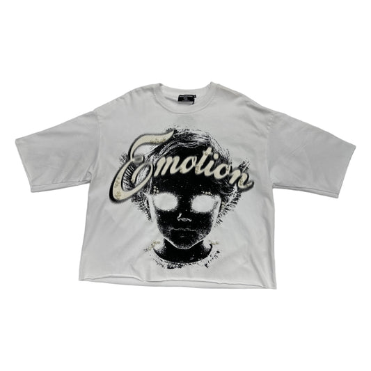 mixed emotion girl pearls white tee