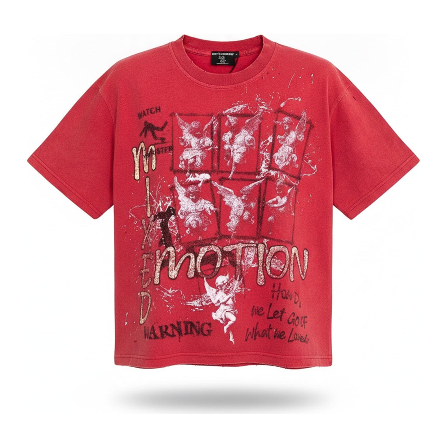 Mixed Emotion "How Do We Let Go" Iron Cross Tee — Washed Red - ghost mannequin