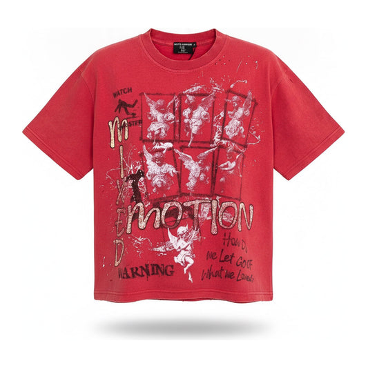 Mixed Emotion "How Do We Let Go" Iron Cross Tee — Washed Red - ghost mannequin