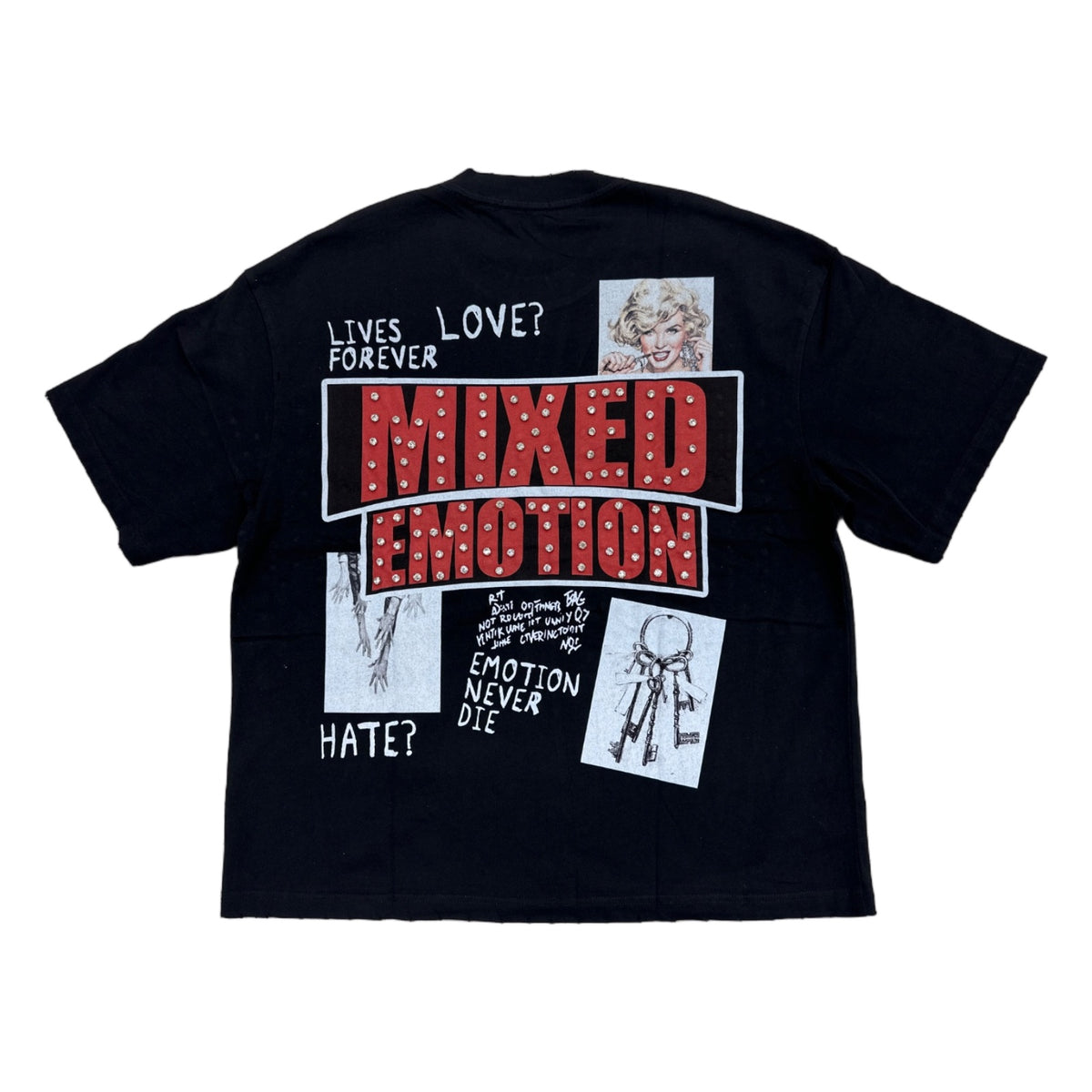 mixed emotion jeweled box logo tee black