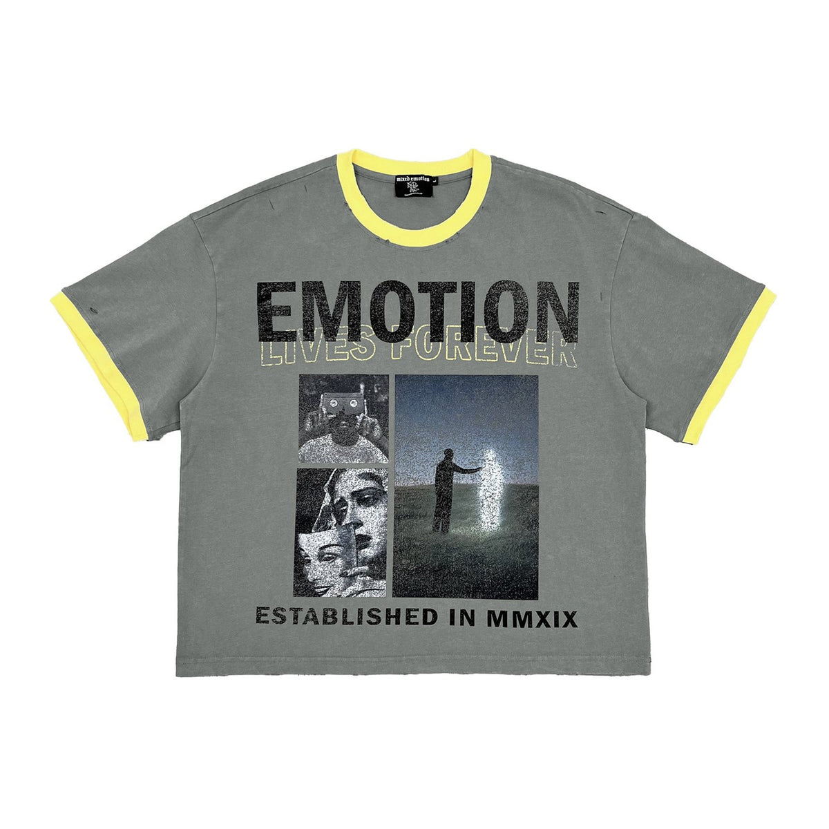 Mixed Emotion "Lives Forever" Ringer Tee — Grey/Yellow — Mixed Emotion — view 2