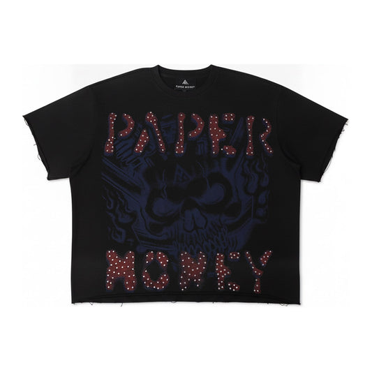 Paper Money "Rags to Riches" Skull Tee — Black Wash - ghost mannequin