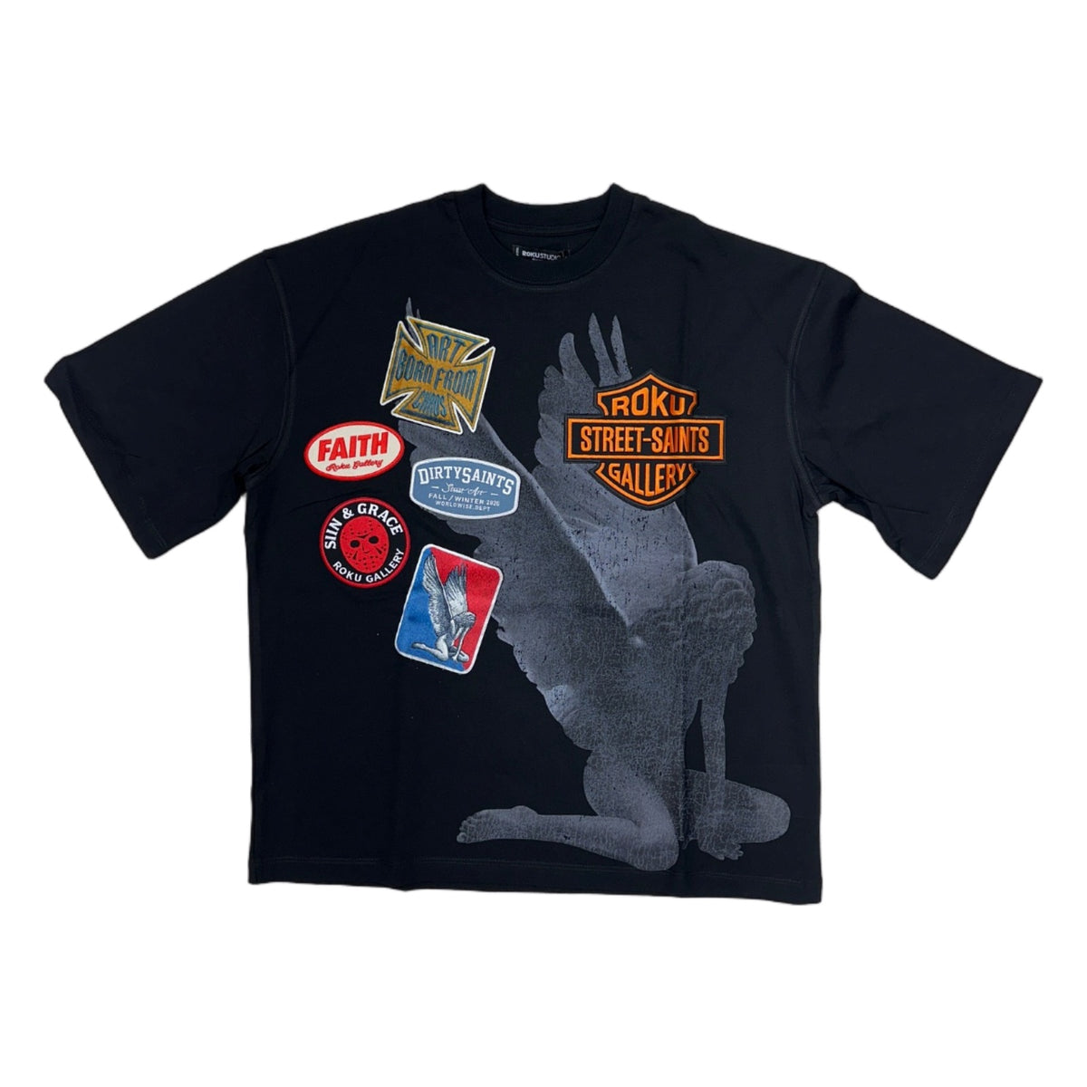 roku studio patches black tee