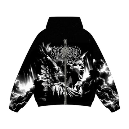 Shattered Hearts Zip-Up Hoodie — Black