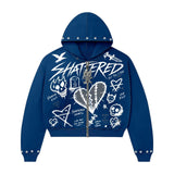 Shattered Hearts Zip-Up Hoodie — Blue
