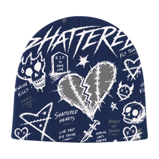 Shattered Hearts Graffiti Beanie — Navy