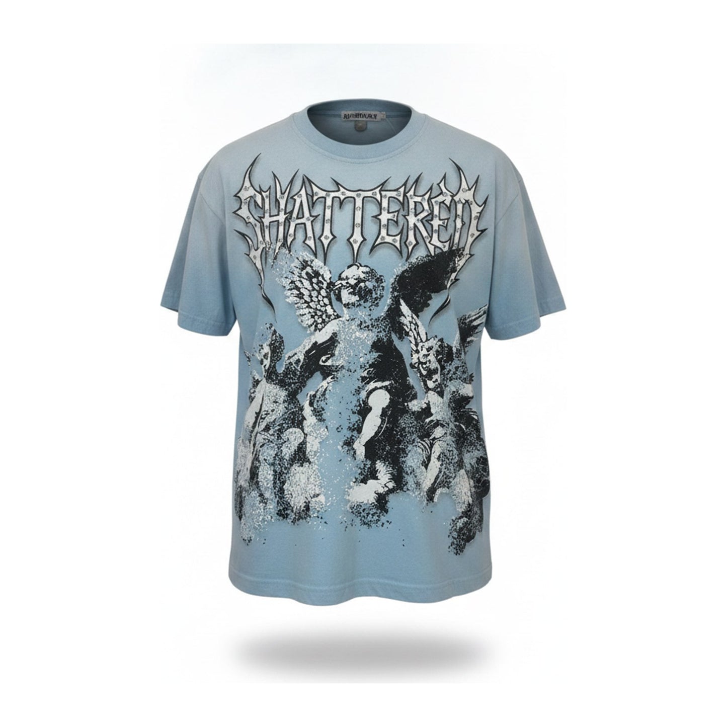 Shattered Hearts "Fallin' Angels" Rhinestone Tee — Sky Blue - ghost mannequin
