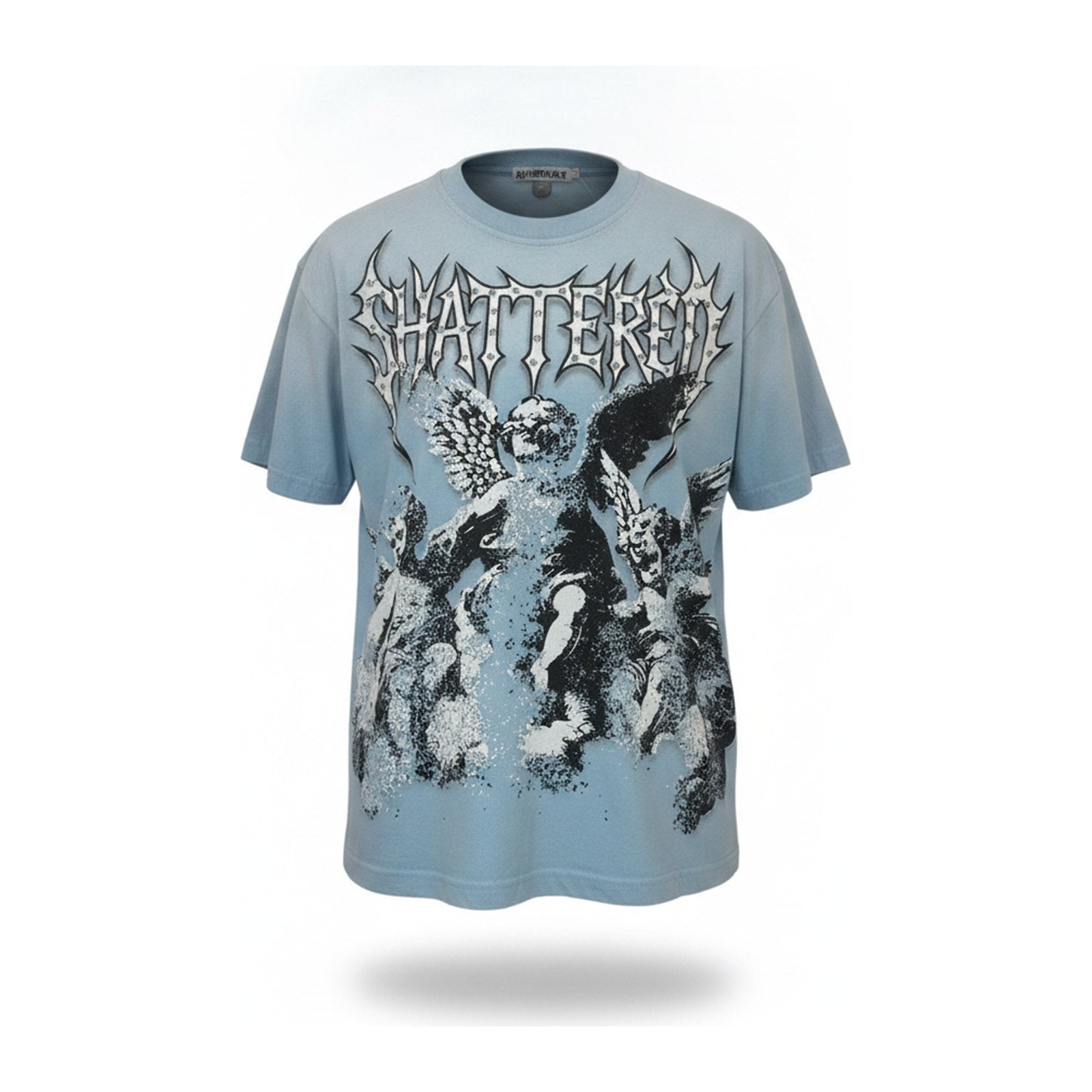 Shattered Hearts "Fallin' Angels" Rhinestone Tee — Sky Blue - ghost mannequin