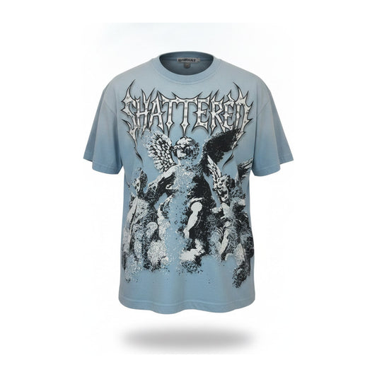 Shattered Hearts "Fallin' Angels" Rhinestone Tee — Sky Blue - ghost mannequin