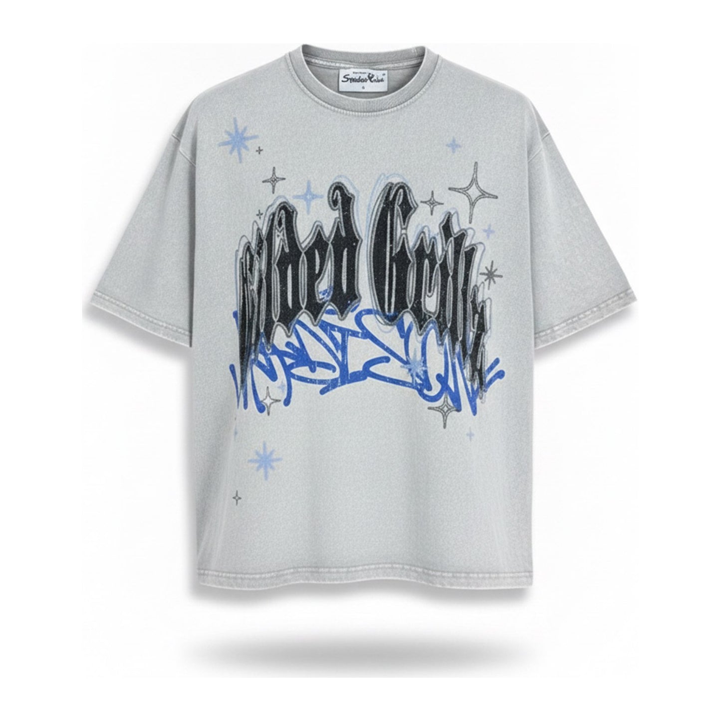 Smoke Rise "Gilded Grillz" Rhinestone Tee - Washed Grey - ghost mannequin