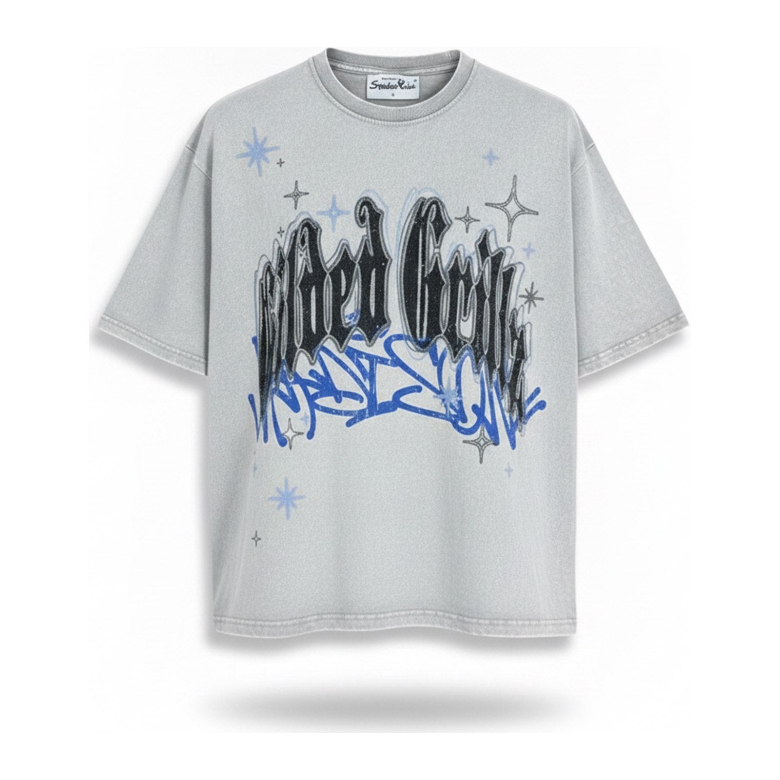 Smoke Rise "Gilded Grillz" Rhinestone Tee - Washed Grey - ghost mannequin