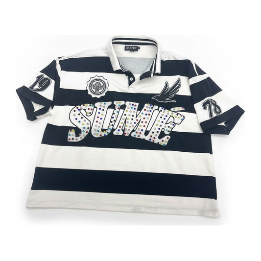 SUME 1978 Rugby Polo - Black & White Stripe - ghost mannequin