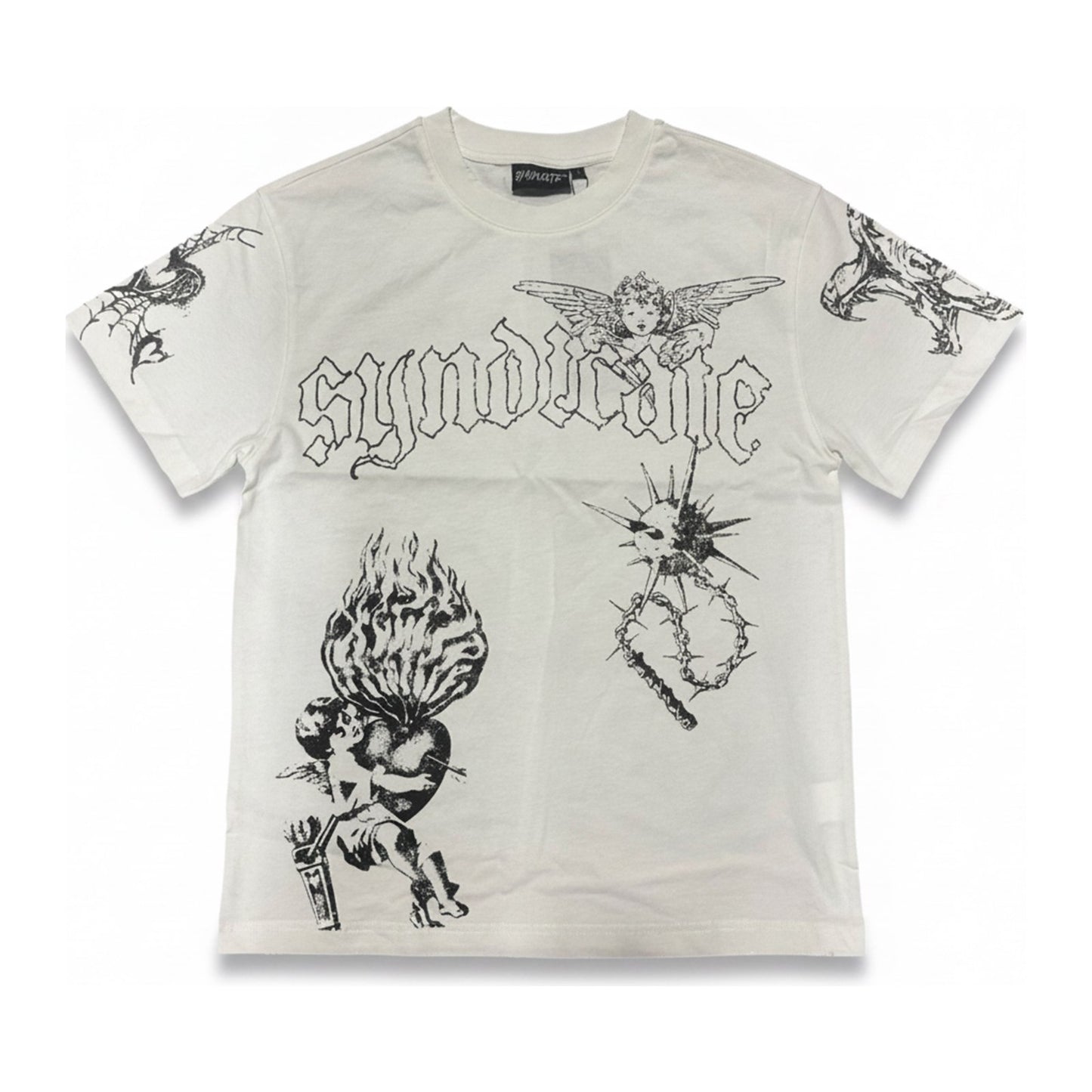 Syndicate "Ascend" Gothic Print Tee — White - ghost mannequin