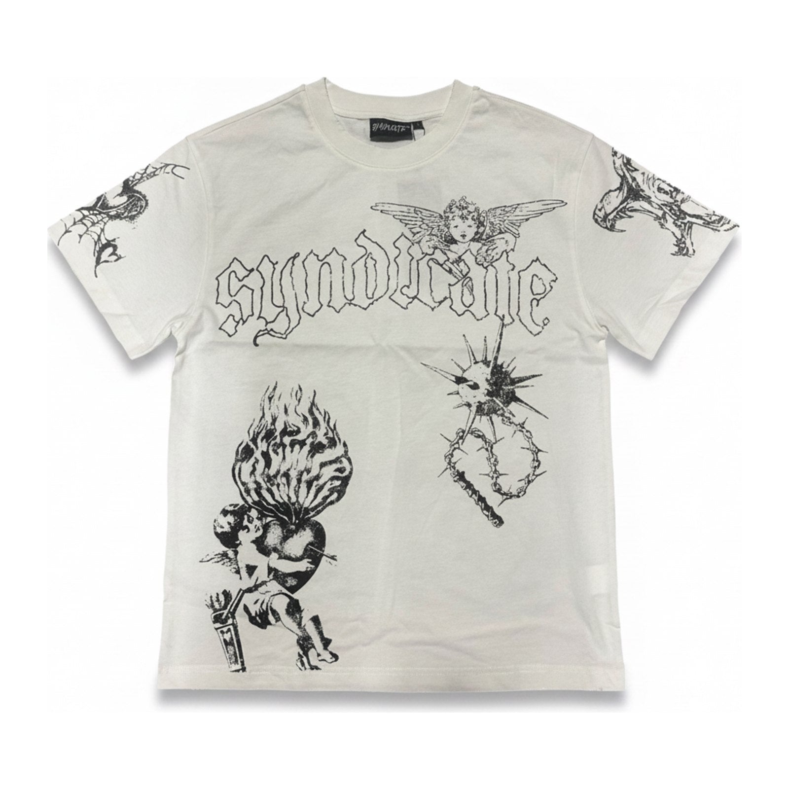 Syndicate "Ascend" Gothic Print Tee — White - ghost mannequin