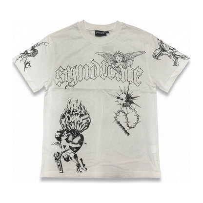 Syndicate "Ascend" Gothic Print Tee — White - ghost mannequin