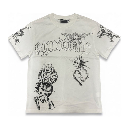 Syndicate "Ascend" Gothic Print Tee — White - ghost mannequin