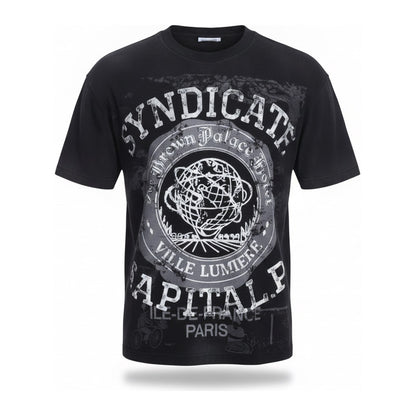 Syndicate "Capital P" Paris Rhinestone Tee — Black - ghost mannequin