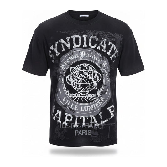 Syndicate "Capital P" Paris Rhinestone Tee — Black - ghost mannequin
