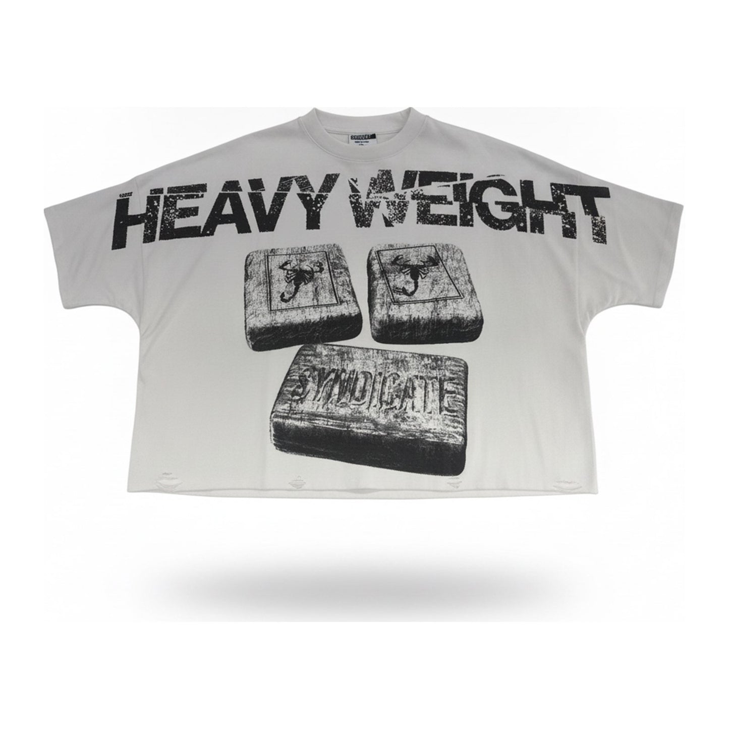 Syndicate "Heavy Weight" Scorpion Brick Tee — White - ghost mannequin