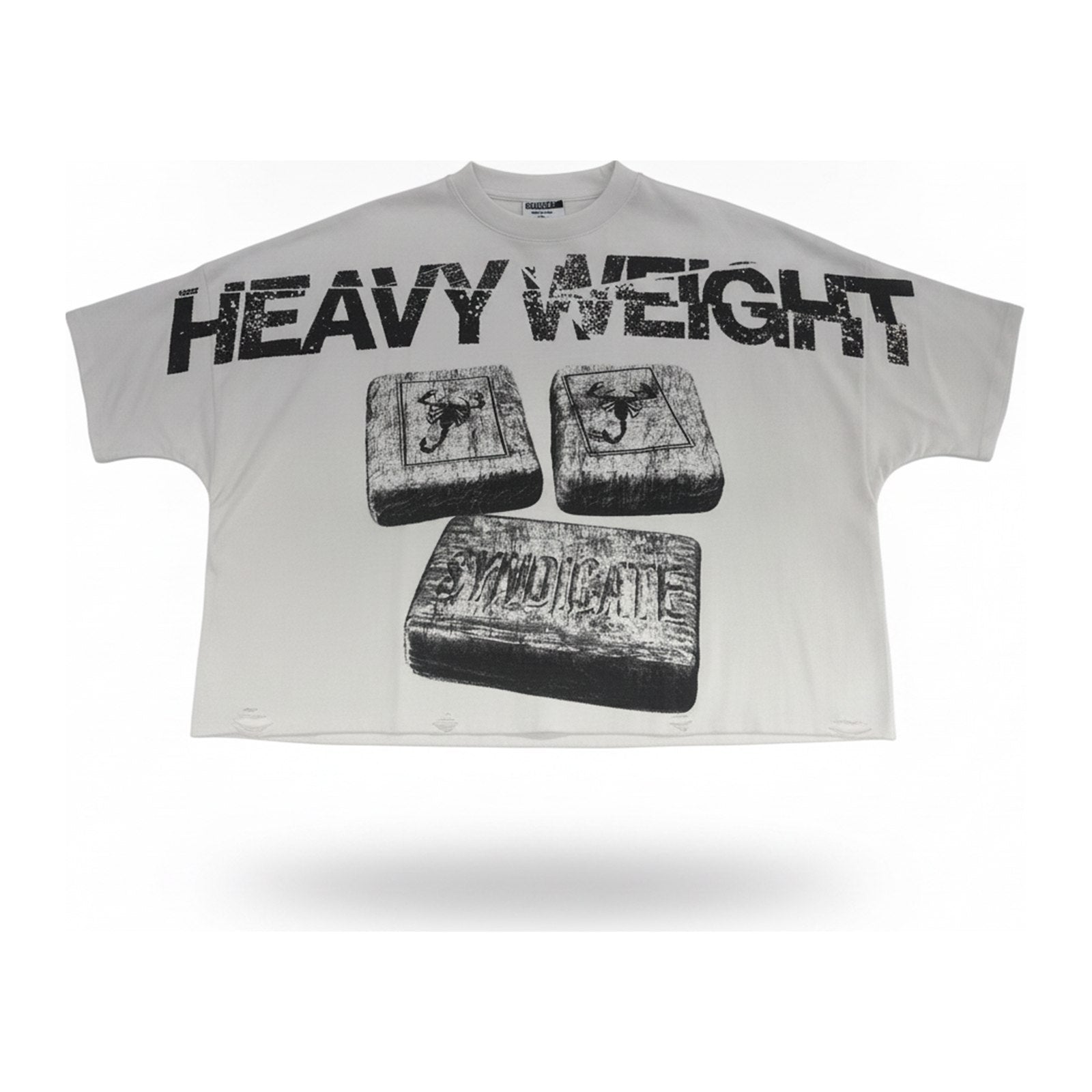 Syndicate "Heavy Weight" Scorpion Brick Tee — White - ghost mannequin
