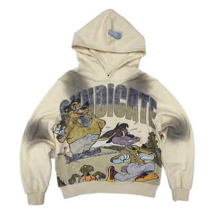 The Syndicate cream HS hoodie with an arched rhinestone logo