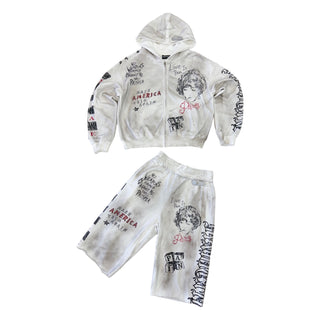 The Syndicate "Pain" 3/4 Hoodie & Short Set — White