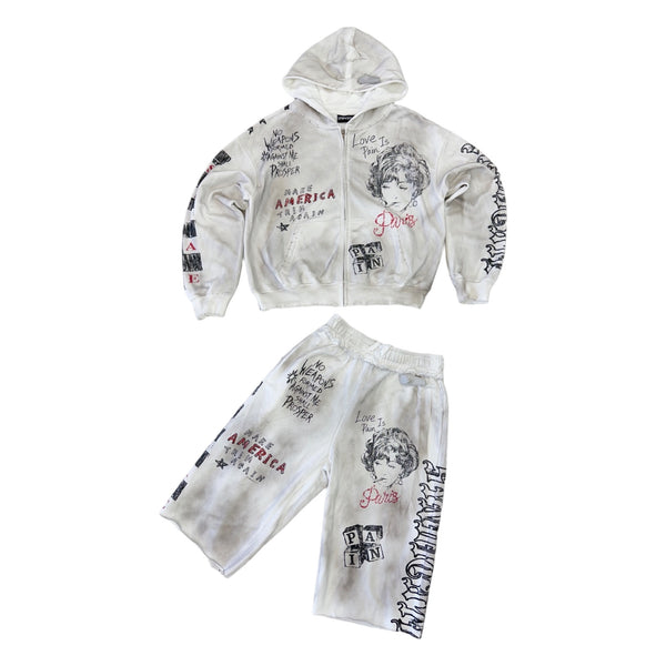 The Syndicate "Pain" 3/4 Hoodie & Short Set — White