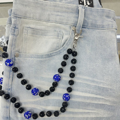 EAK Wallet Chain — Black/Blue/White — clasp and charm detail