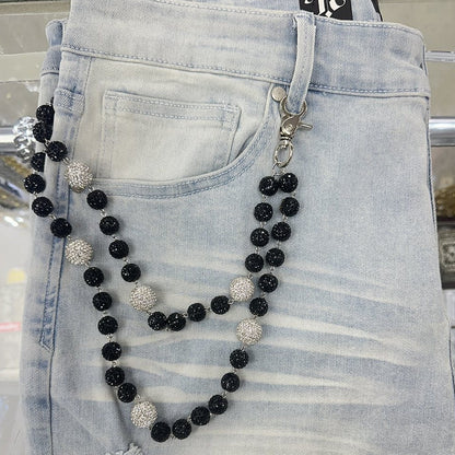 EAK Wallet Chain — Black/White — clasp and charm detail