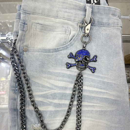 EAK Wallet Chain — Gunmetal/Blueskullbones — clasp and charm detail