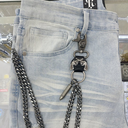 EAK Wallet Chain — Gunmetal/Pistol/Bullet — clasp and charm detail