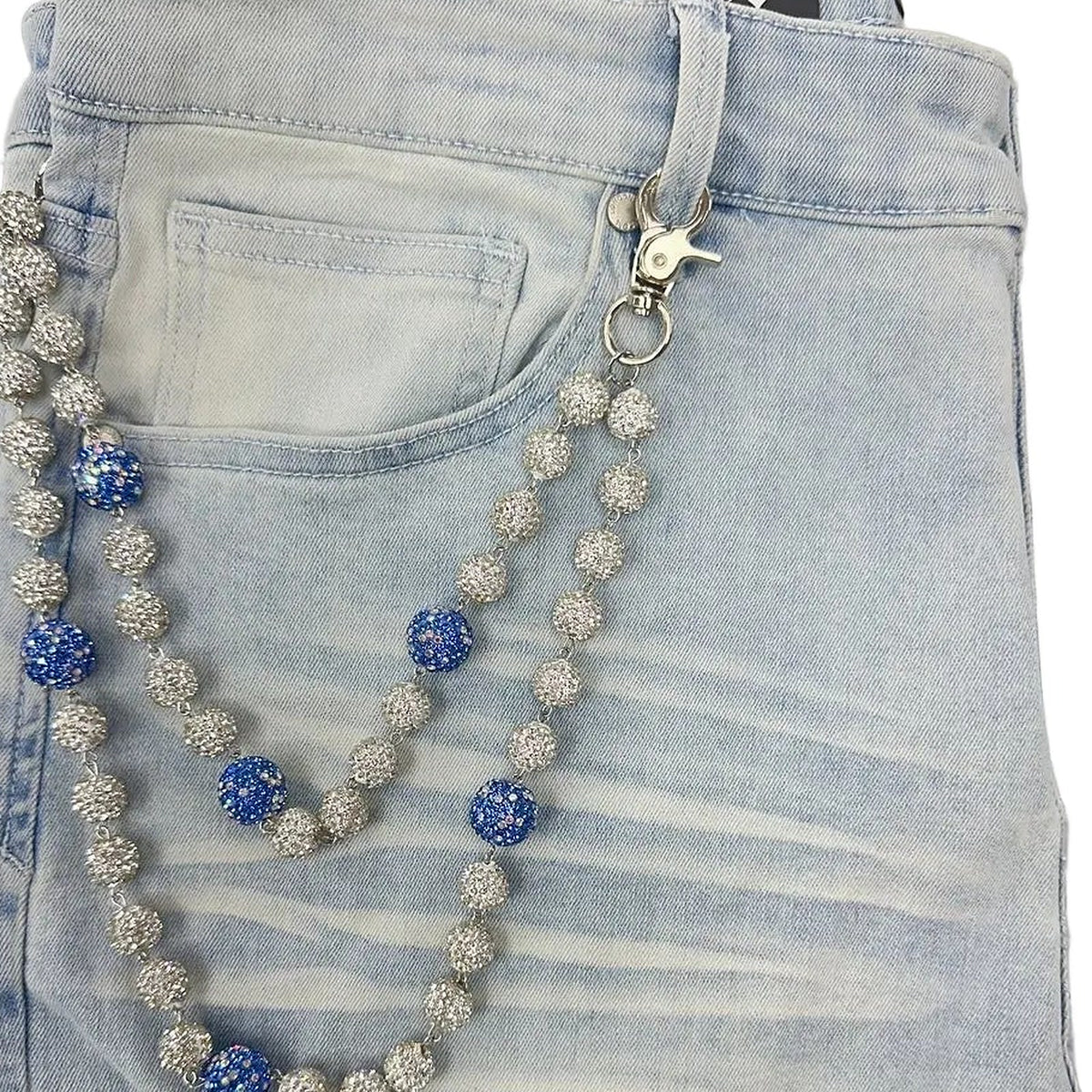EAK Wallet Chain — White/Lt Blue/Mix — clasp and charm detail